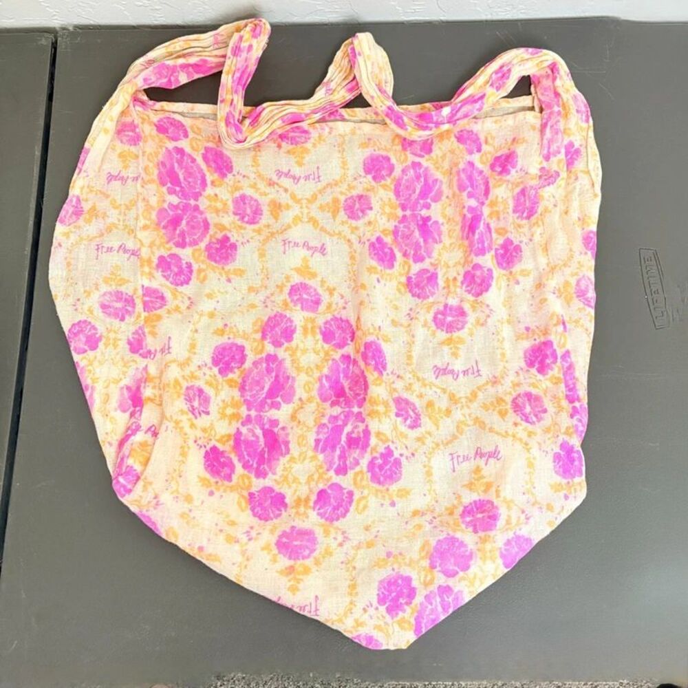 Free People Bright Pink & Orange Floral Reusable Tote Older Pattern